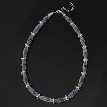 Бусы лазурит (биж. сплав, сталь, текстиль) 8 мм 45 см (+7 см)