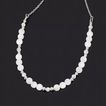 Бусы лунный камень (адуляр) (биж. сплав, сталь хир.) 53 см (+7 см)