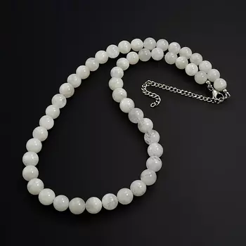 Бусы лунный камень (адуляр) (биж. сплав, сталь хир.) 10 мм 45 см (+7 см)