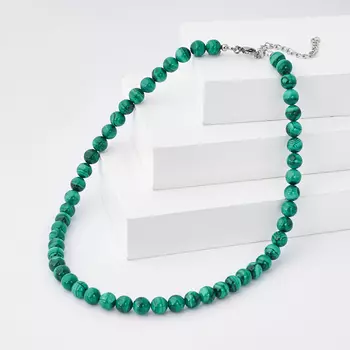 Бусы малахит 8 мм 46 см (+7 см) (сталь хир., биж. сплав)