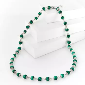 Бусы малахит (биж. сплав, сталь хир.) 8 мм 59 см (+7 см)