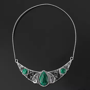 Бусы малахит (нейзильбер) (колье) 11 мм 45 см