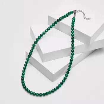 Бусы малахит (сталь хир., биж. сплав) 6 мм 46 см (+7 см)