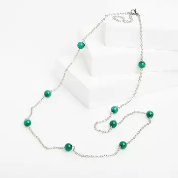 Бусы малахит (сталь хир.) (цепочка) длинные 8 мм 74 см (+7 см)