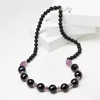 Бусы микс агат, аметист (биж. сплав) 57 см (+5 см)