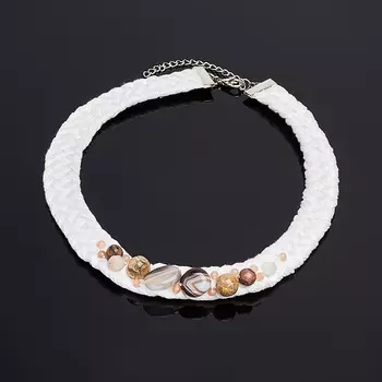 Бусы микс агат, берилл, кварц (биж. сплав, текстиль) (колье) 43 см (+7 см)