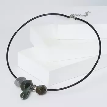 Бусы микс агат, лабрадор (биж. сплав, сталь хир.) (колье) 44 см (+5 см)