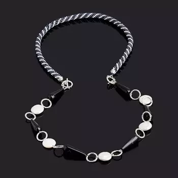 Бусы микс агат, жемчуг (биж. сплав) трансформер длинные 17 мм 88 см (регулируемый)