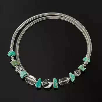 Бусы микс амазонит, горный хрусталь (биж. сплав, каучук) (колье) (регулируемый)