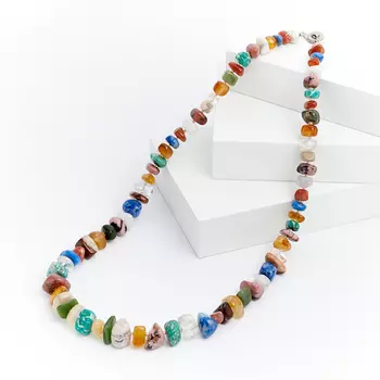 Бусы микс амазонит, змеевик, кварц 49 см (биж. сплав)