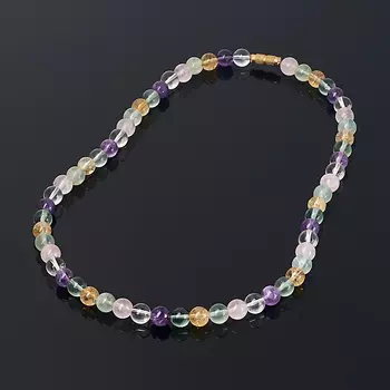 Бусы микс аметист, горный хрусталь, розовый кварц (биж. сплав) 8 мм 48 см