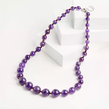 Бусы микс аметист, гранат (биж. сплав родир. бел.) 52 см (+4 см)