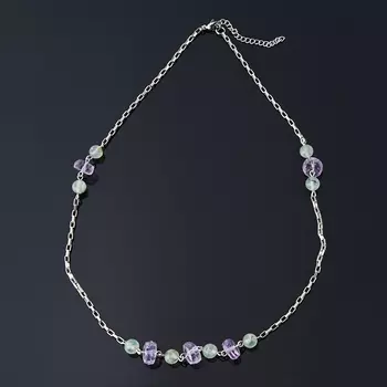 Бусы микс аметист, пренит (биж. сплав, сталь хир., каучук) (колье) 55 см (+7 см)