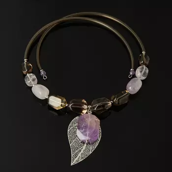 Бусы микс аметист, раухтопаз (биж. сплав) (колье) (регулируемый)