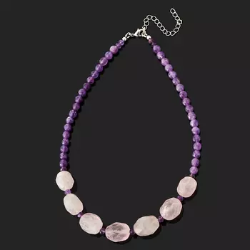 Бусы микс аметист, розовый кварц (биж. сплав) огранка 42 см (+7 см)