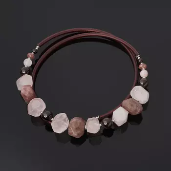 Бусы микс авантюрин, гранат, розовый кварц (биж. сплав) (колье) (регулируемый)