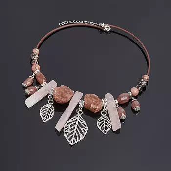 Бусы микс авантюрин, родонит, розовый кварц (биж. сплав) (колье) 40 см (+7 см)