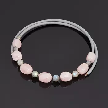 Бусы микс лабрадор, розовый кварц (биж. сплав) (колье) 40 см (регулируемый)