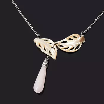 Бусы микс перламутр, розовый кварц (биж. сплав, сталь хир.) (колье) 52 см (+5 см)