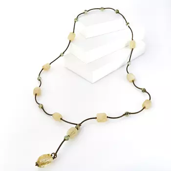 Бусы микс пренит, цитрин (биж. сплав) длинные 80 см