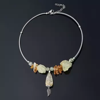 Бусы микс пренит, цитрин (биж. сплав, сталь хир.) (колье) 40 см (+7 см)