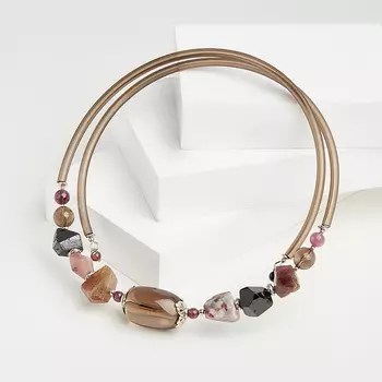 Бусы микс раухтопаз, турмалин (биж. сплав, каучук) (колье) 40 см (регулируемый)