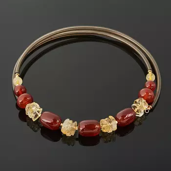 Бусы микс сердолик, цитрин (биж. сплав, каучук) (колье) (регулируемый)