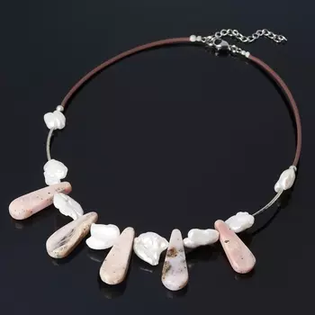 Бусы микс жемчуг, опал (биж. сплав, сталь хир.) (колье) 44 см (+5 см)