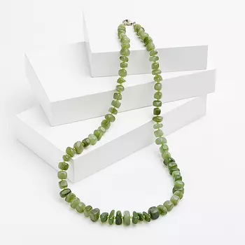 Бусы нефрит зеленый 50 см (биж. сплав)