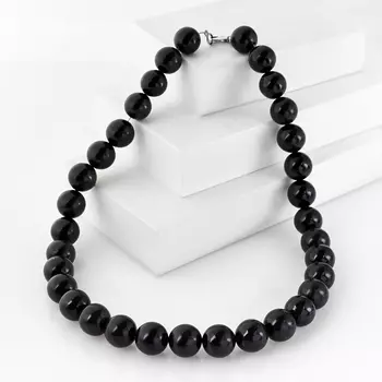 Бусы нефрит черный (биж. сплав) 14 мм 47 см