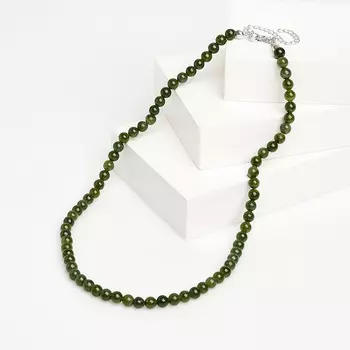 Бусы нефрит зеленый 5 мм 45 см (+7 см) (биж. сплав)