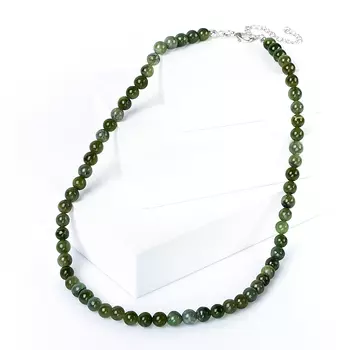 Бусы нефрит зеленый 6 мм 44 см (+7 см) (биж. сплав)