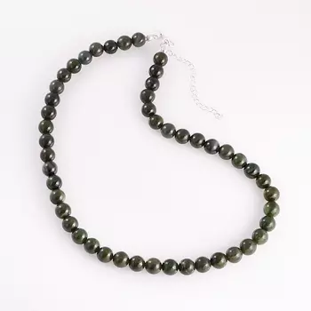 Бусы нефрит зеленый 9 мм 45 см (+7 см) (хир. сталь)