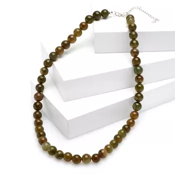 Бусы нефрит зеленый 9 мм 45 см (+7 см) (биж. сплав)