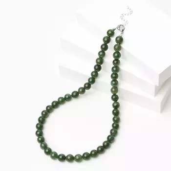 Бусы нефрит зеленый (биж. сплав) 10 мм 48 см (+7 см)