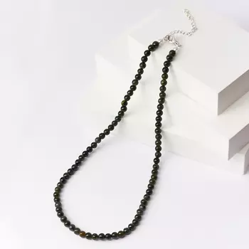 Бусы нефрит зеленый (биж. сплав) 5 мм 45 см (+7 см)