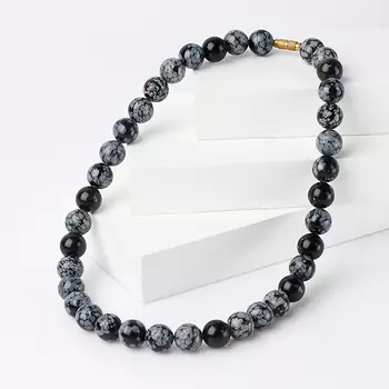 Бусы обсидиан снежный (биж. сплав) 12 мм 47 см