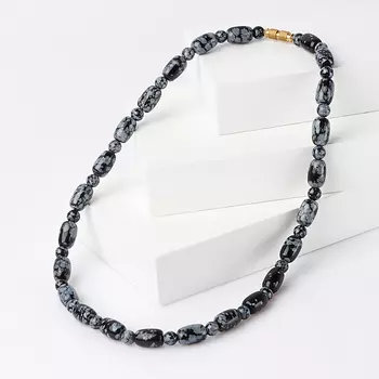 Бусы обсидиан снежный 6 мм 44 см (биж. сплав)