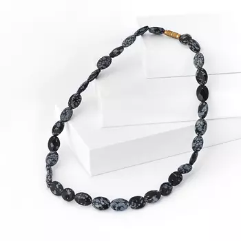 Бусы обсидиан снежный огранка 46 см (биж. сплав)