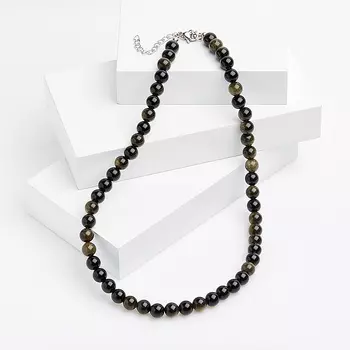 Бусы обсидиан золотистый 8,5 мм 46 см (+7 см) (хир. сталь)