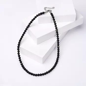 Бусы обсидиан золотистый (биж. сплав) 6 мм 48 см (+7 см)