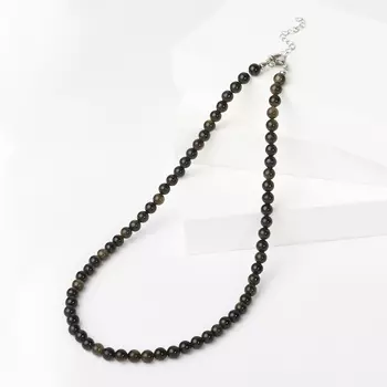 Бусы обсидиан золотистый (биж. сплав) 6 мм 45 см (+7 см)