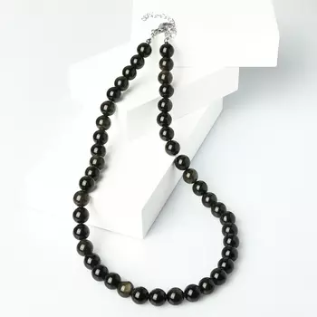 Бусы обсидиан золотистый (биж. сплав, сталь хир.) 10 мм 47 см (+7 см)