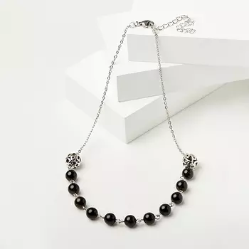 Бусы обсидиан золотистый (биж. сплав, сталь хир.) (колье) 8 мм 43 см (+7 см)