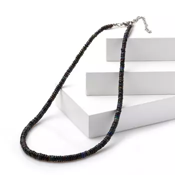 Бусы опал благородный черный огранка 45 см (+7 см) (хир. сталь)