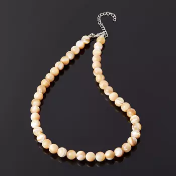 Бусы перламутр бежевый (биж. сплав) 10 мм 45 см (+7 см)