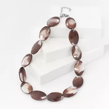 Бусы перламутр коричневый (биж. сплав, сталь хир.) 45 см (+7 см)