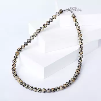 Бусы яшма далматиновая (биж. сплав) 8 мм 46 см (+7 см)