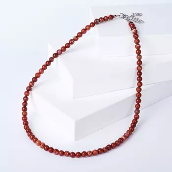 Бусы яшма красная 6 мм 46 см (+7 см) (биж. сплав)