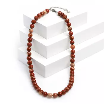 Бусы яшма красная 8 мм 46 см (+7 см) (биж. сплав)